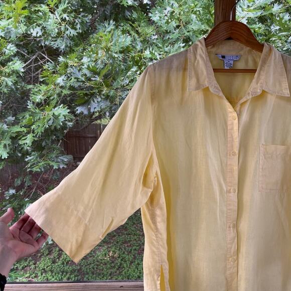 Carole Little Women's Butter Yellow 100% Linen Button Front Top Size 3X - Picture 3 of 8